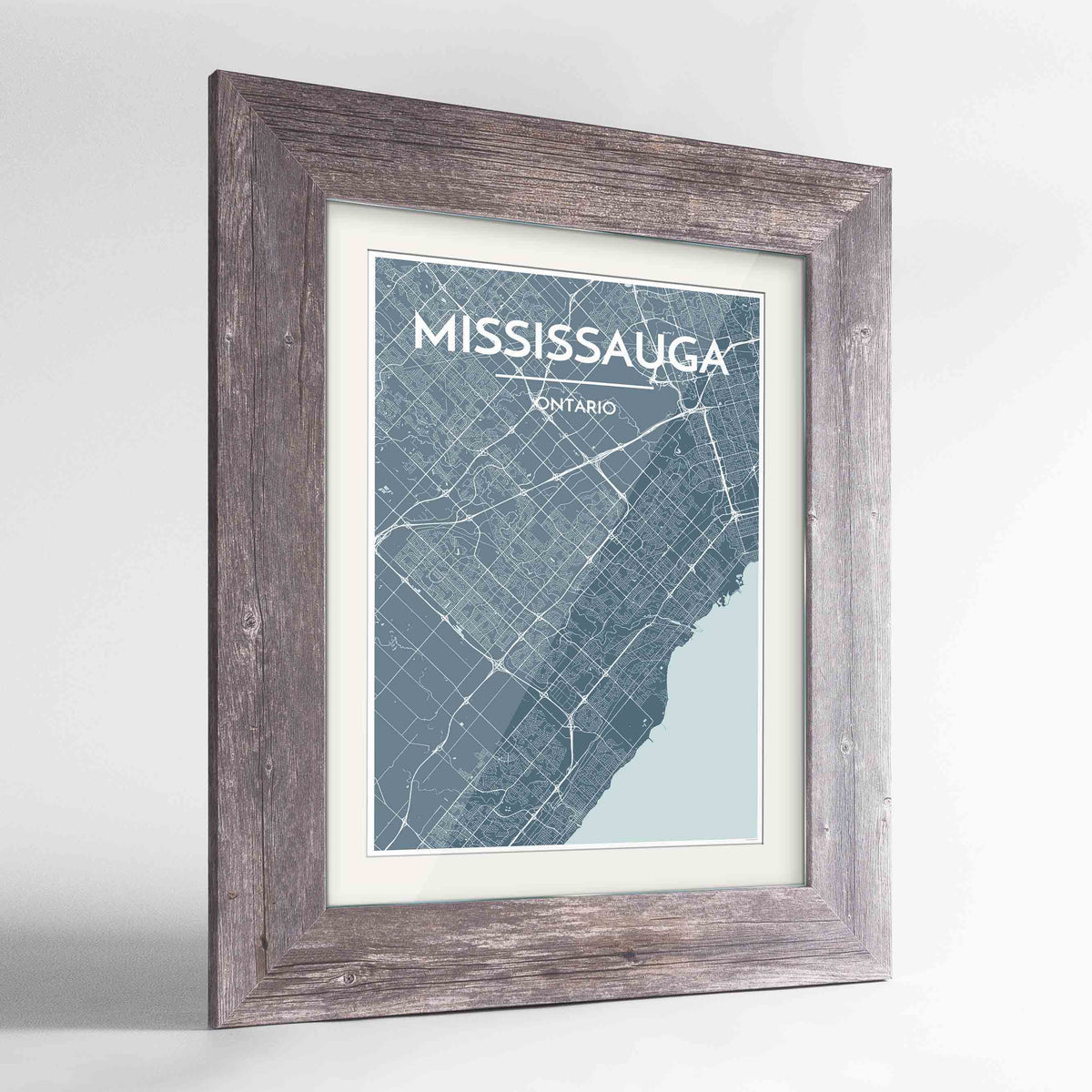 Framed Missisauga City Map 24x36&quot; Western Grey frame Point Two Design Group