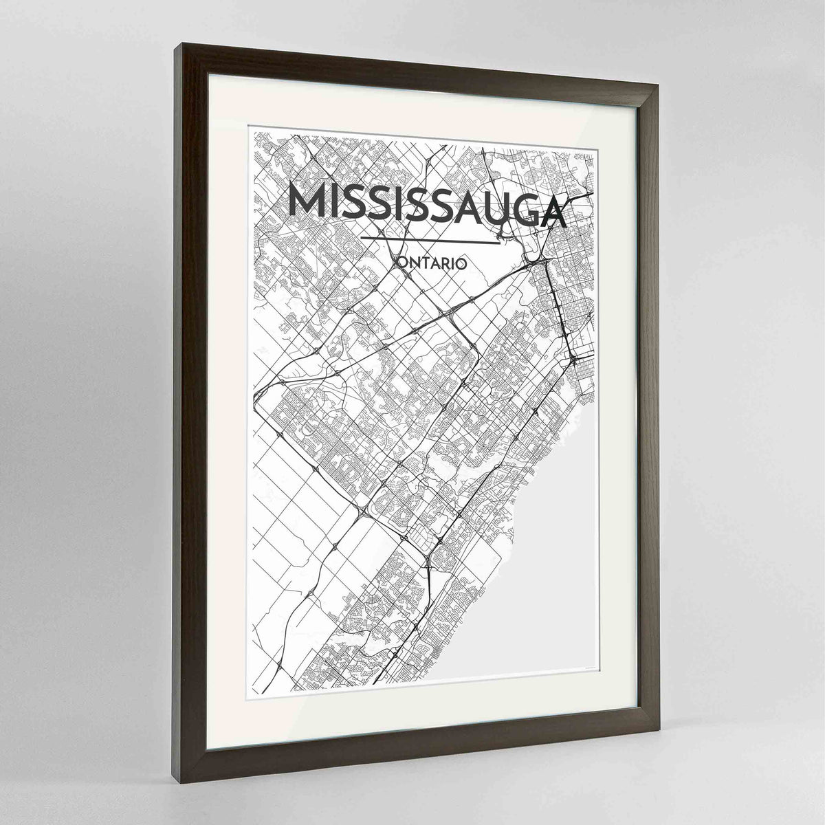 Framed Missisauga City Map 24x36&quot; Contemporary Walnut frame Point Two Design Group