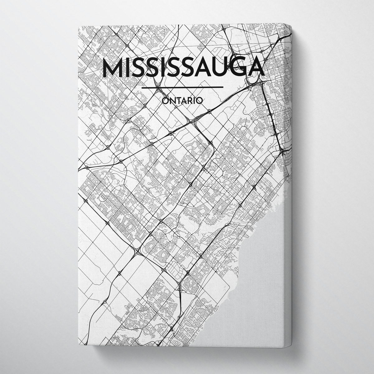 Missisauga City Map Canvas Wrap - Point Two Design - Black and White