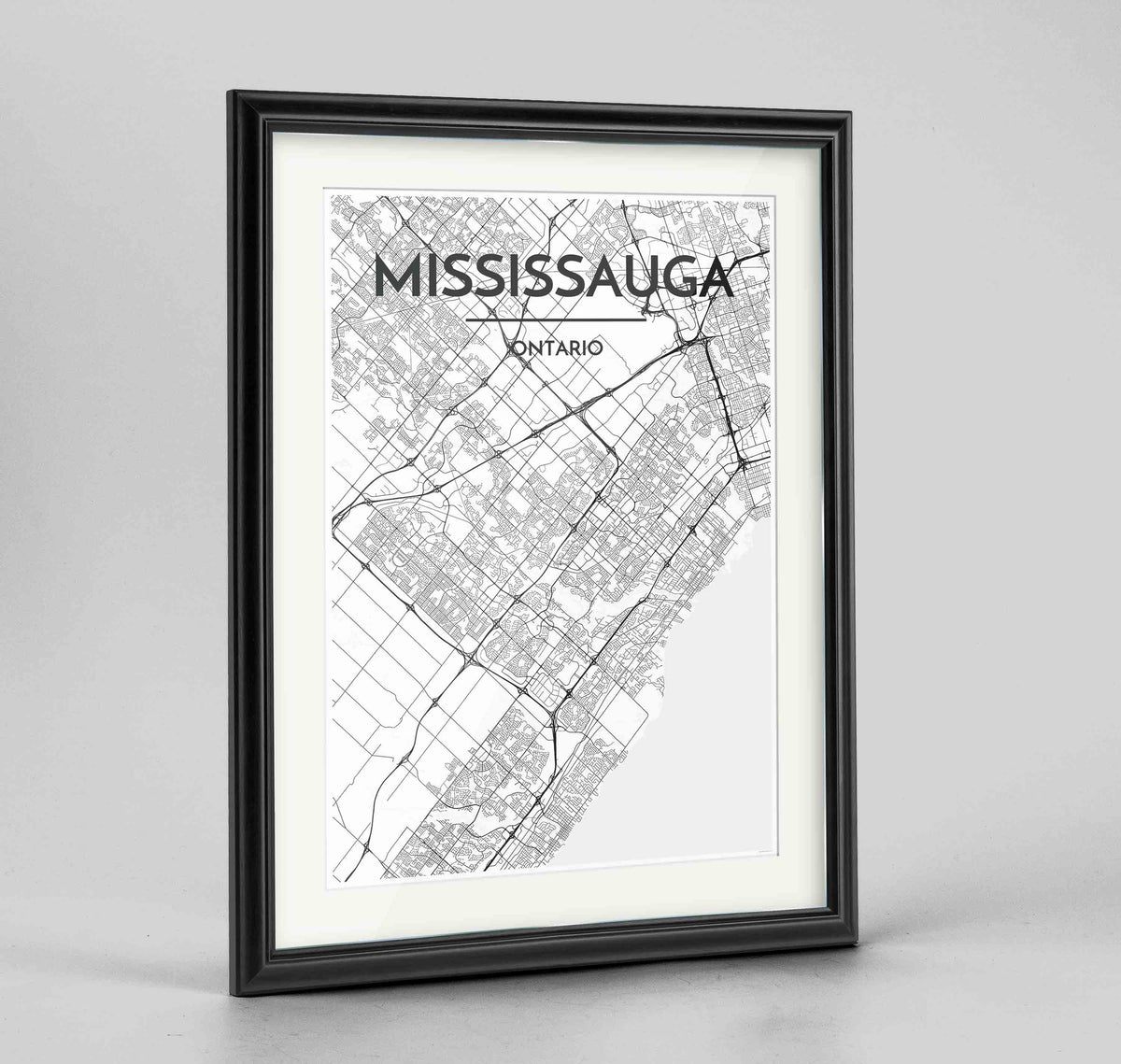 Framed Missisauga City Map 24x36&quot; Traditional Black frame Point Two Design Group