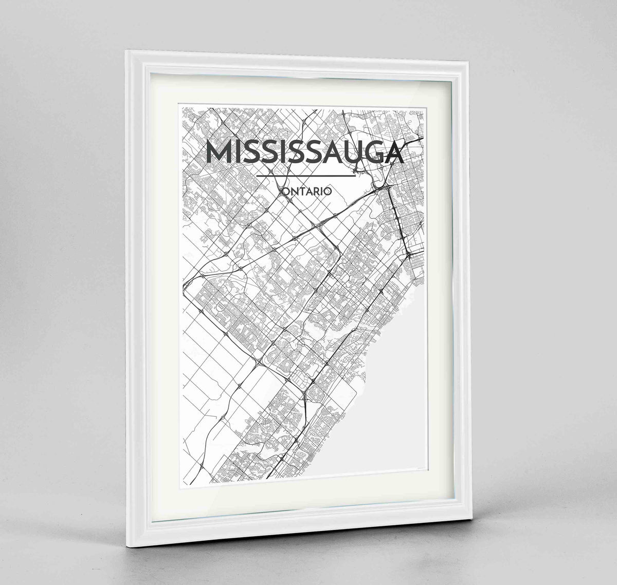 Framed Missisauga City Map 24x36&quot; Traditional White frame Point Two Design Group