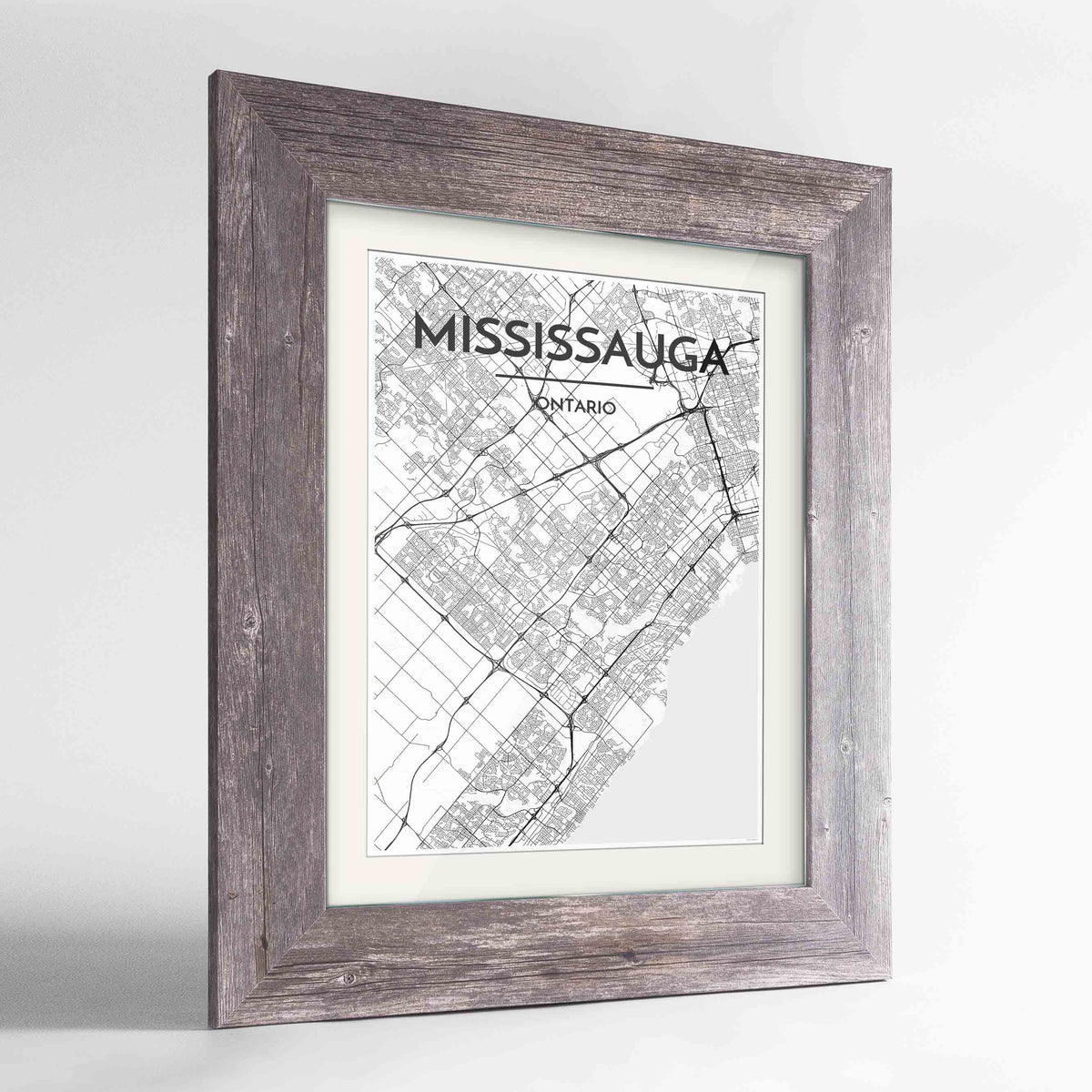 Framed Missisauga City Map 24x36&quot; Western Grey frame Point Two Design Group