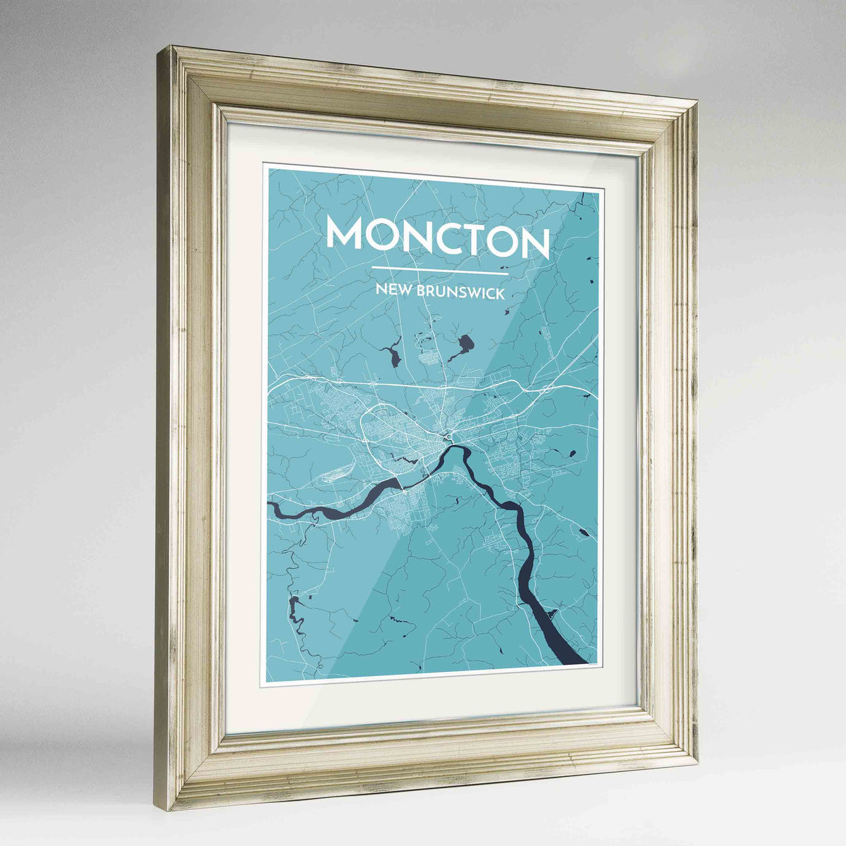 Framed Moncton City Map 24x36&quot; Champagne frame Point Two Design Group