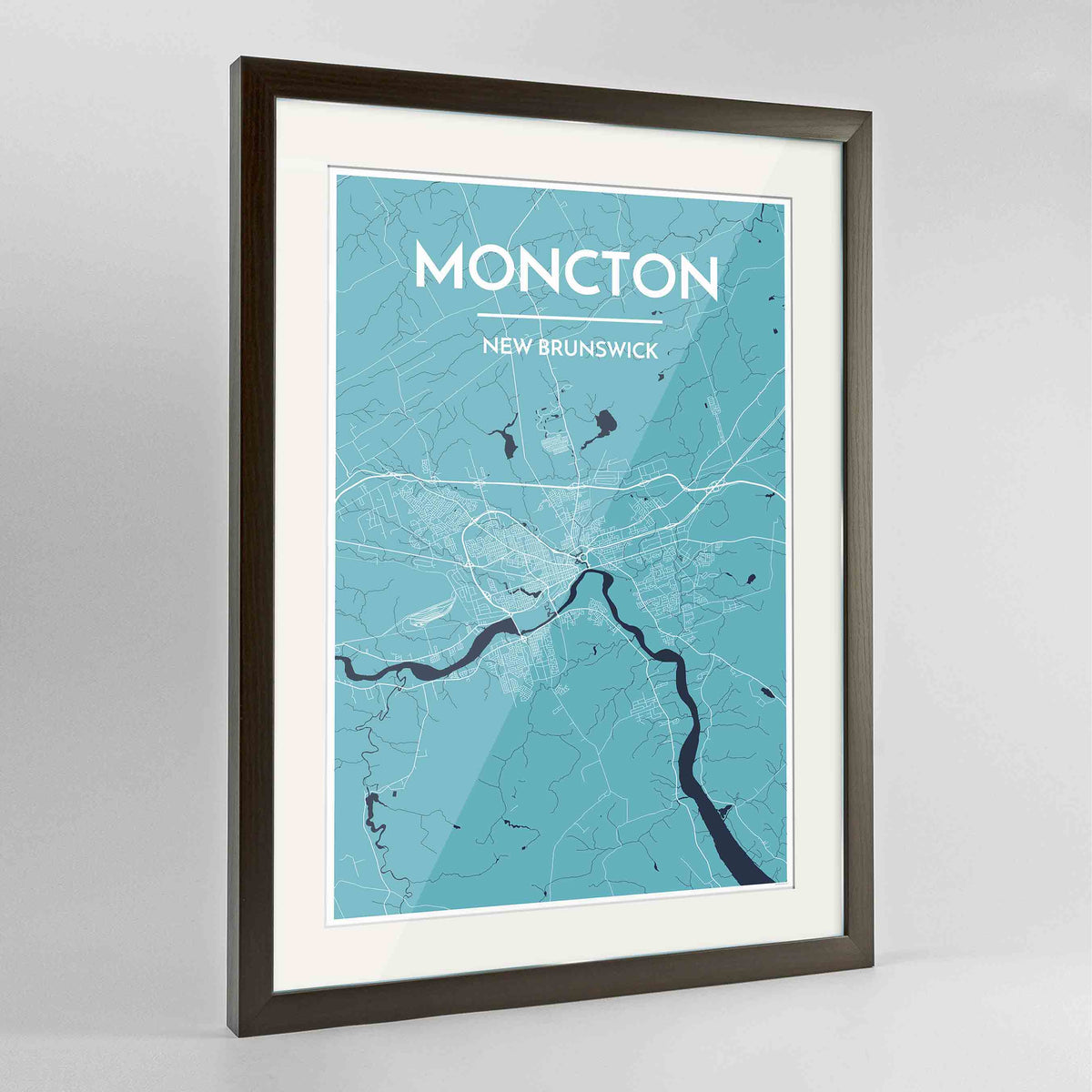 Framed Moncton City Map 24x36&quot; Contemporary Walnut frame Point Two Design Group