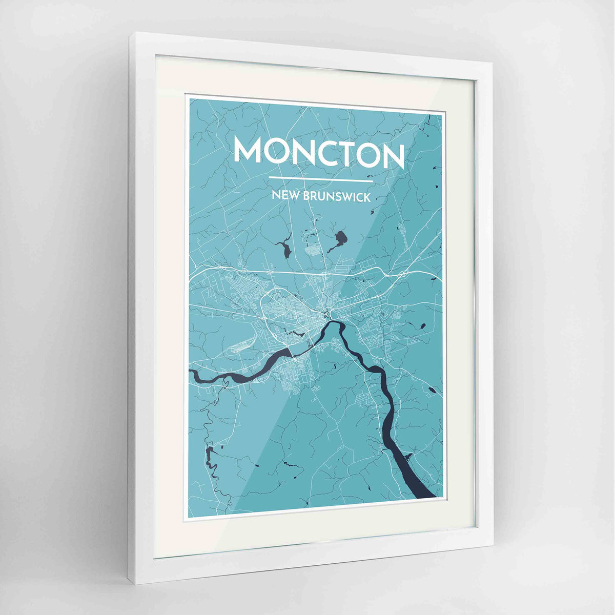 Framed Moncton City Map 24x36&quot; Contemporary White frame Point Two Design Group
