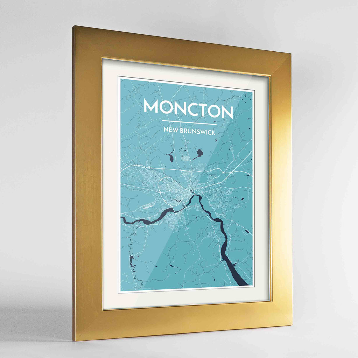 Framed Moncton City Map 24x36&quot; Gold frame Point Two Design Group