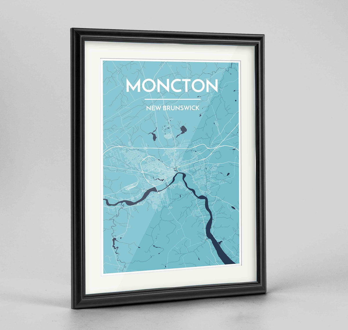 Framed Moncton City Map 24x36&quot; Traditional Black frame Point Two Design Group