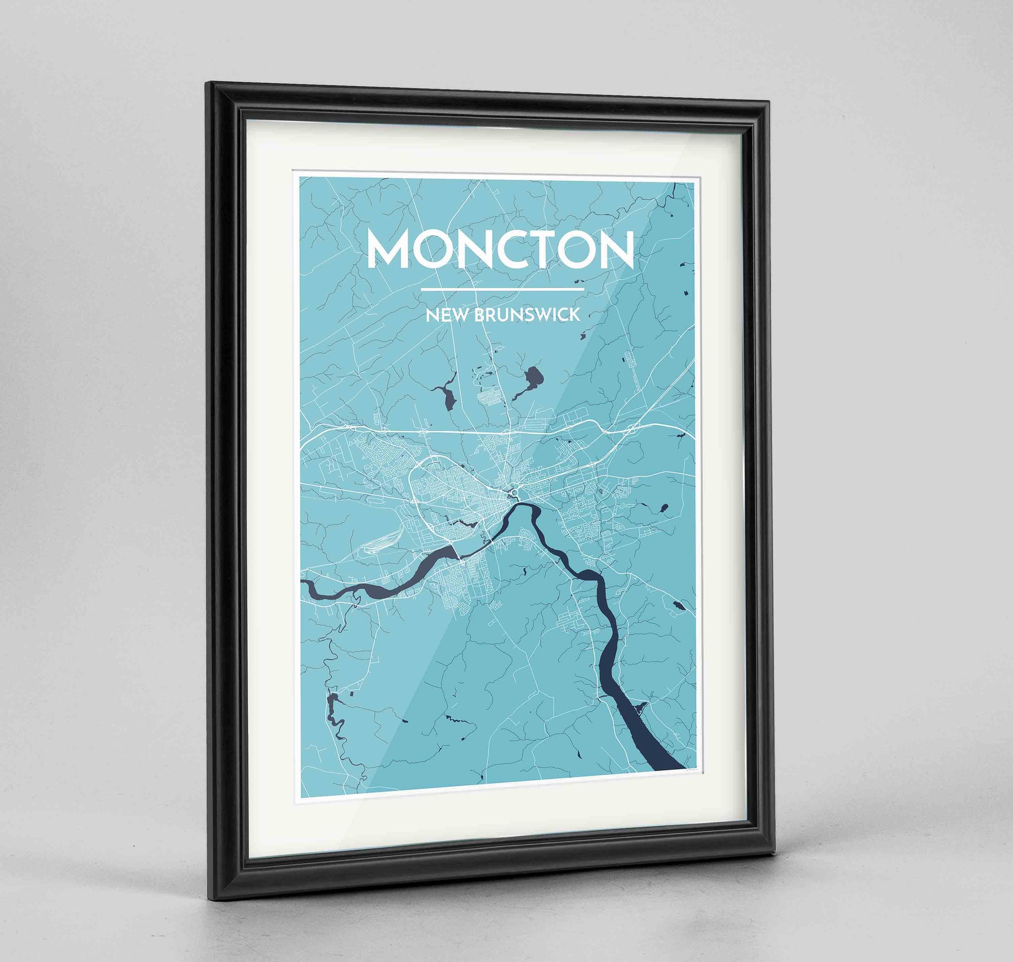Framed Moncton City Map 24x36" Traditional Black frame Point Two Design Group