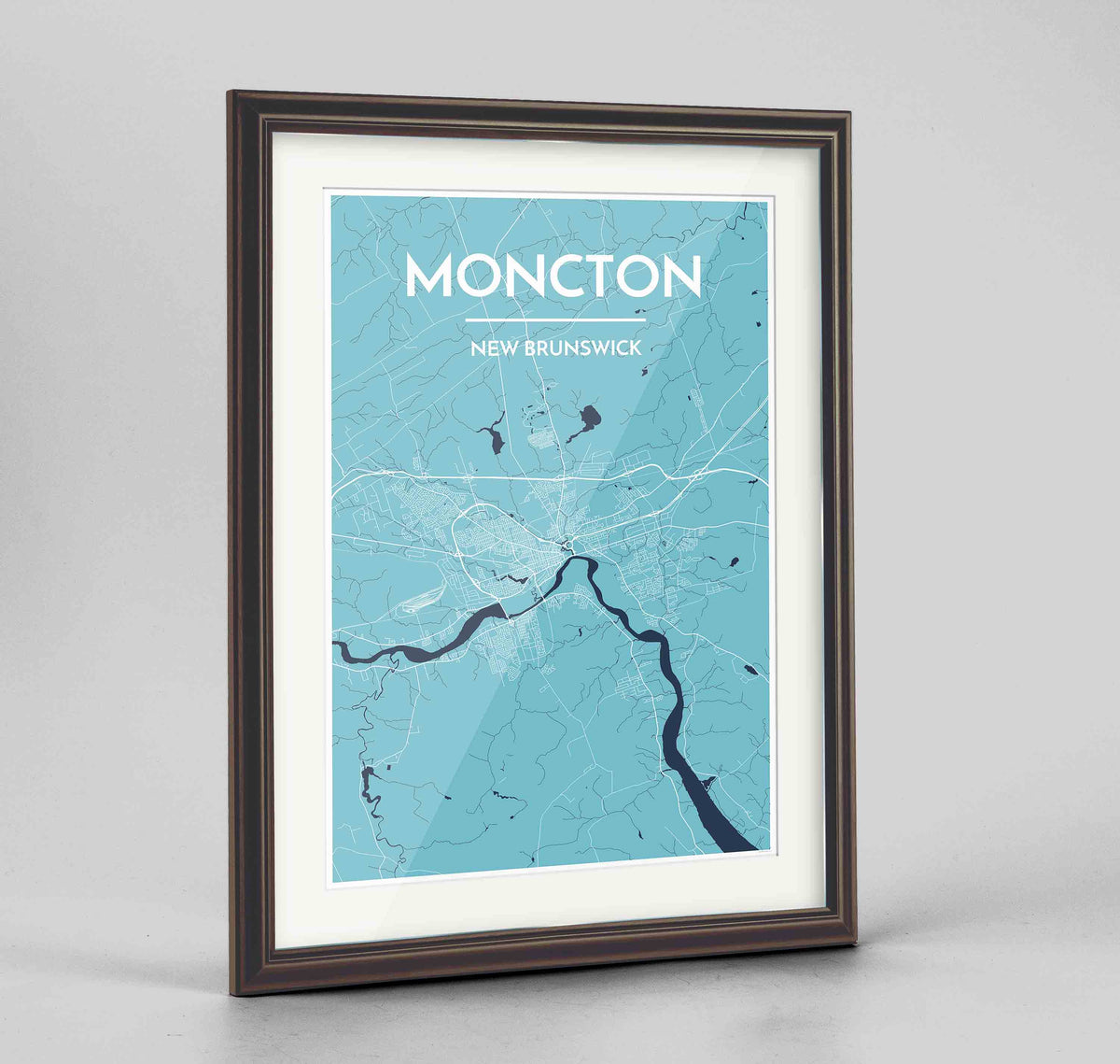 Framed Moncton City Map 24x36&quot; Traditional Walnut frame Point Two Design Group