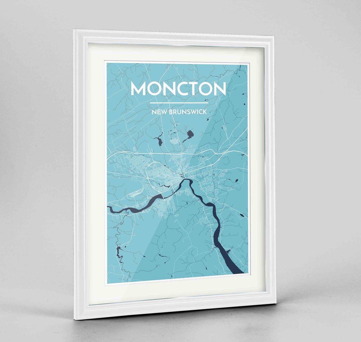 Framed Moncton City Map 24x36&quot; Traditional White frame Point Two Design Group