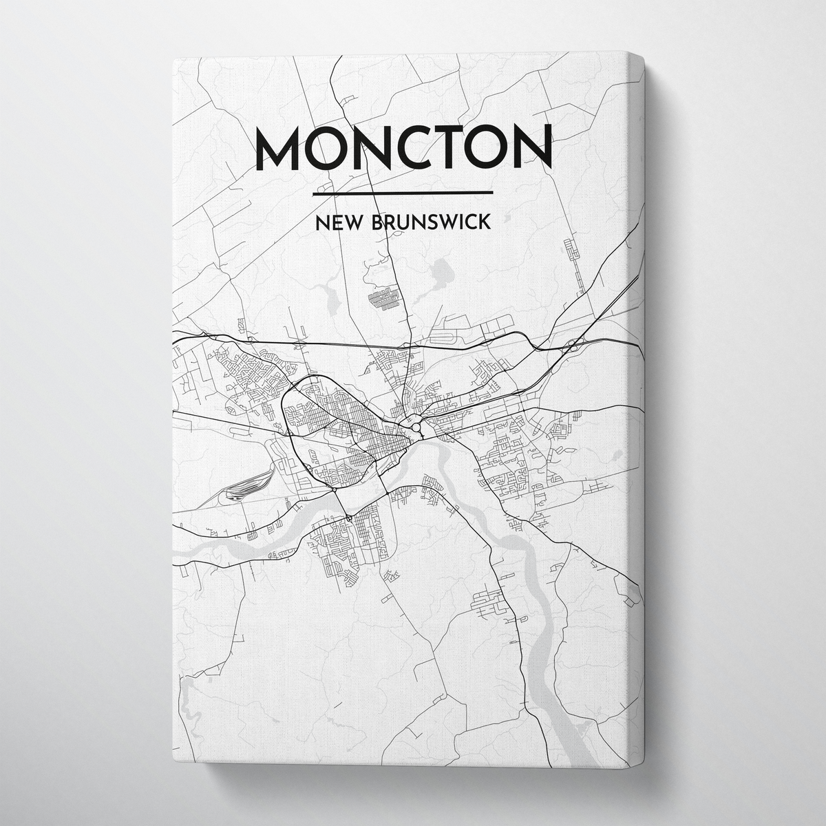 Moncton City Map Canvas Wrap - Point Two Design - Black and White