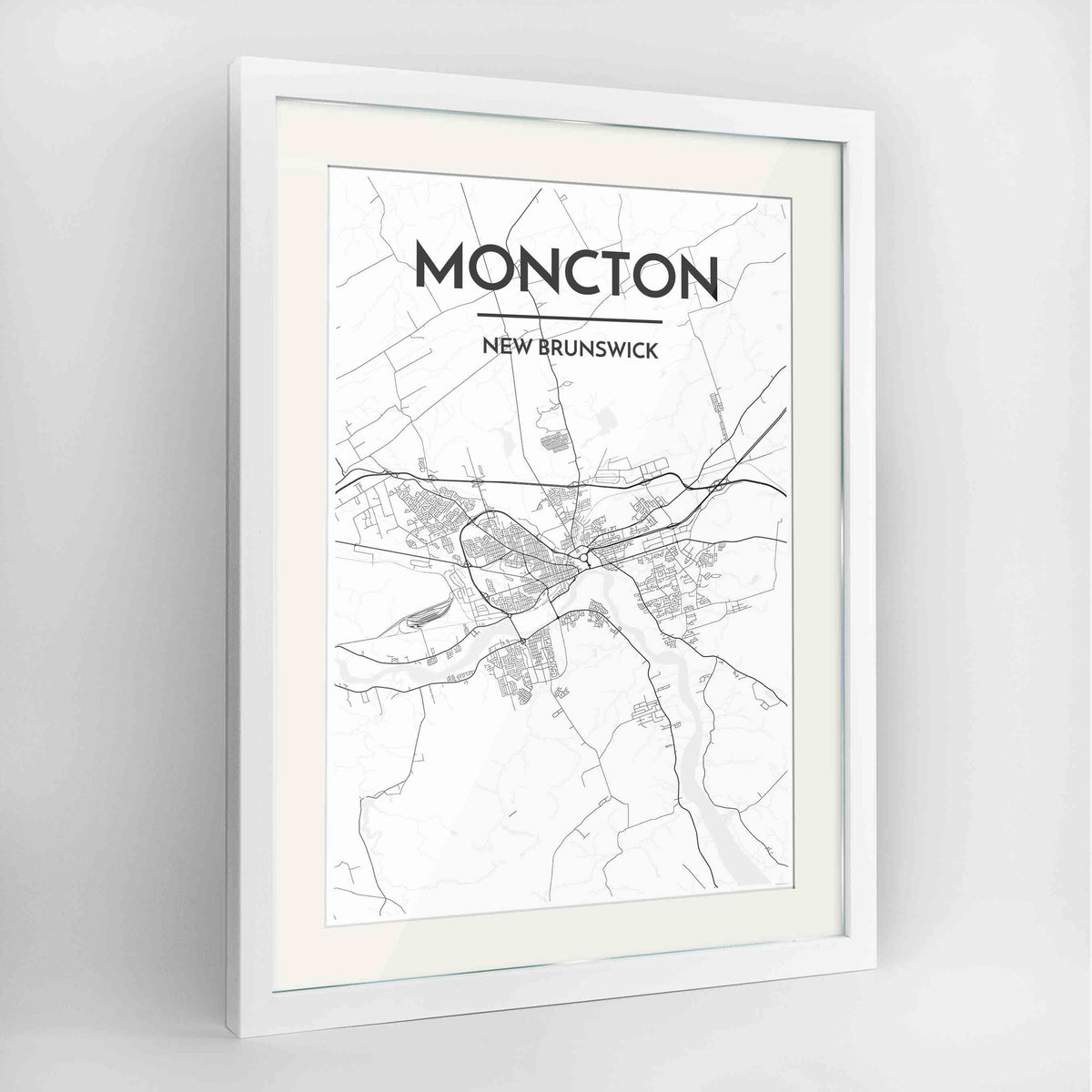 Framed Moncton City Map 24x36&quot; Contemporary White frame Point Two Design Group