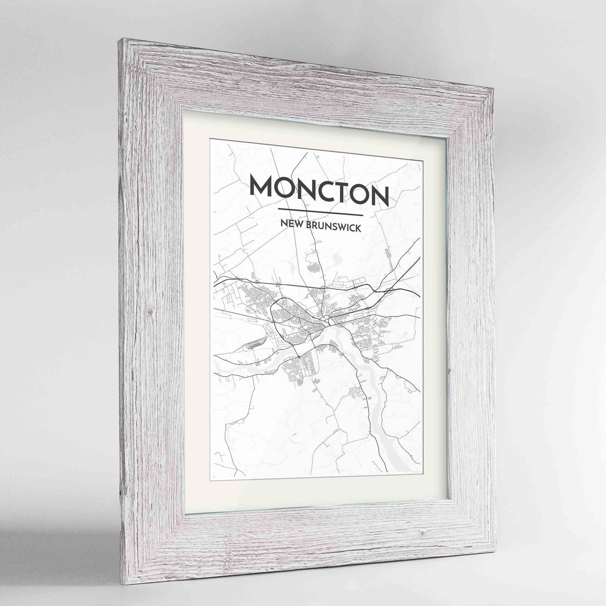 Framed Moncton City Map 24x36&quot; Western White frame Point Two Design Group