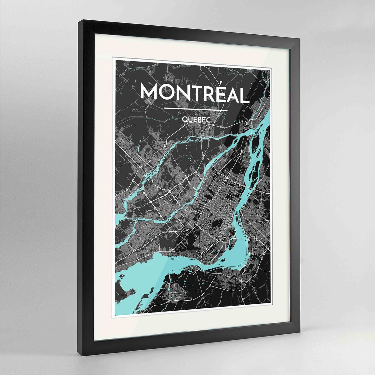 Framed Montreal City Map 24x36&quot; Contemporary Black frame Point Two Design Group