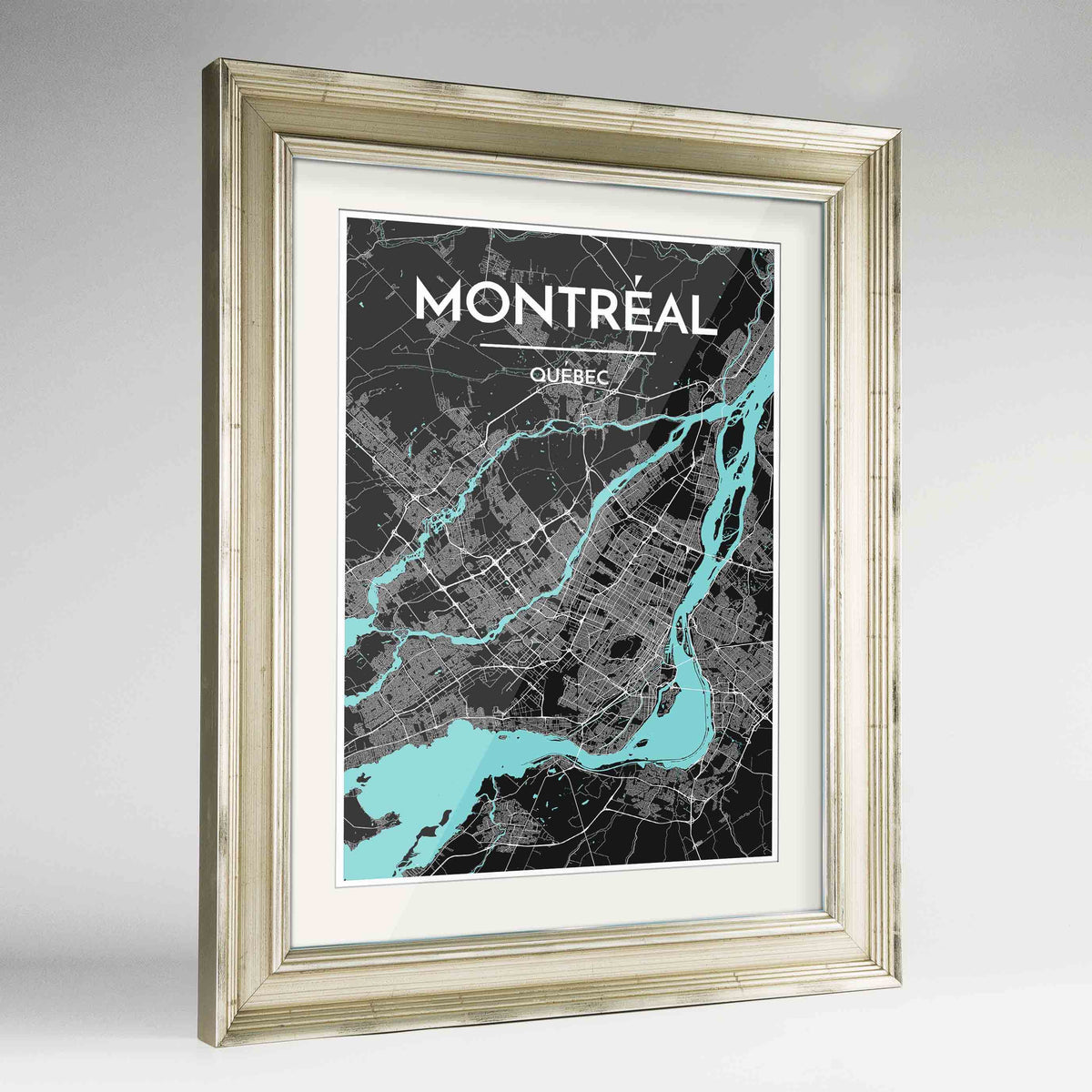 Framed Montreal City Map 24x36&quot; Champagne frame Point Two Design Group