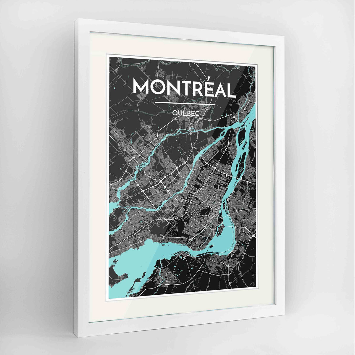 Framed Montreal City Map 24x36&quot; Contemporary White frame Point Two Design Group