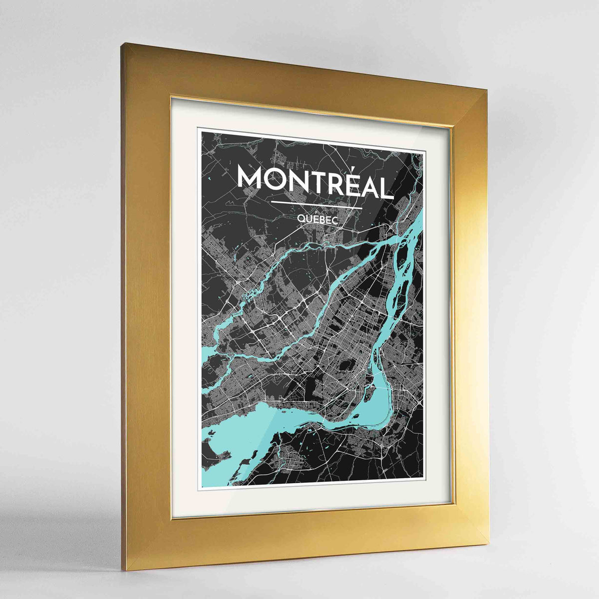 Framed Montreal City Map 24x36&quot; Gold frame Point Two Design Group