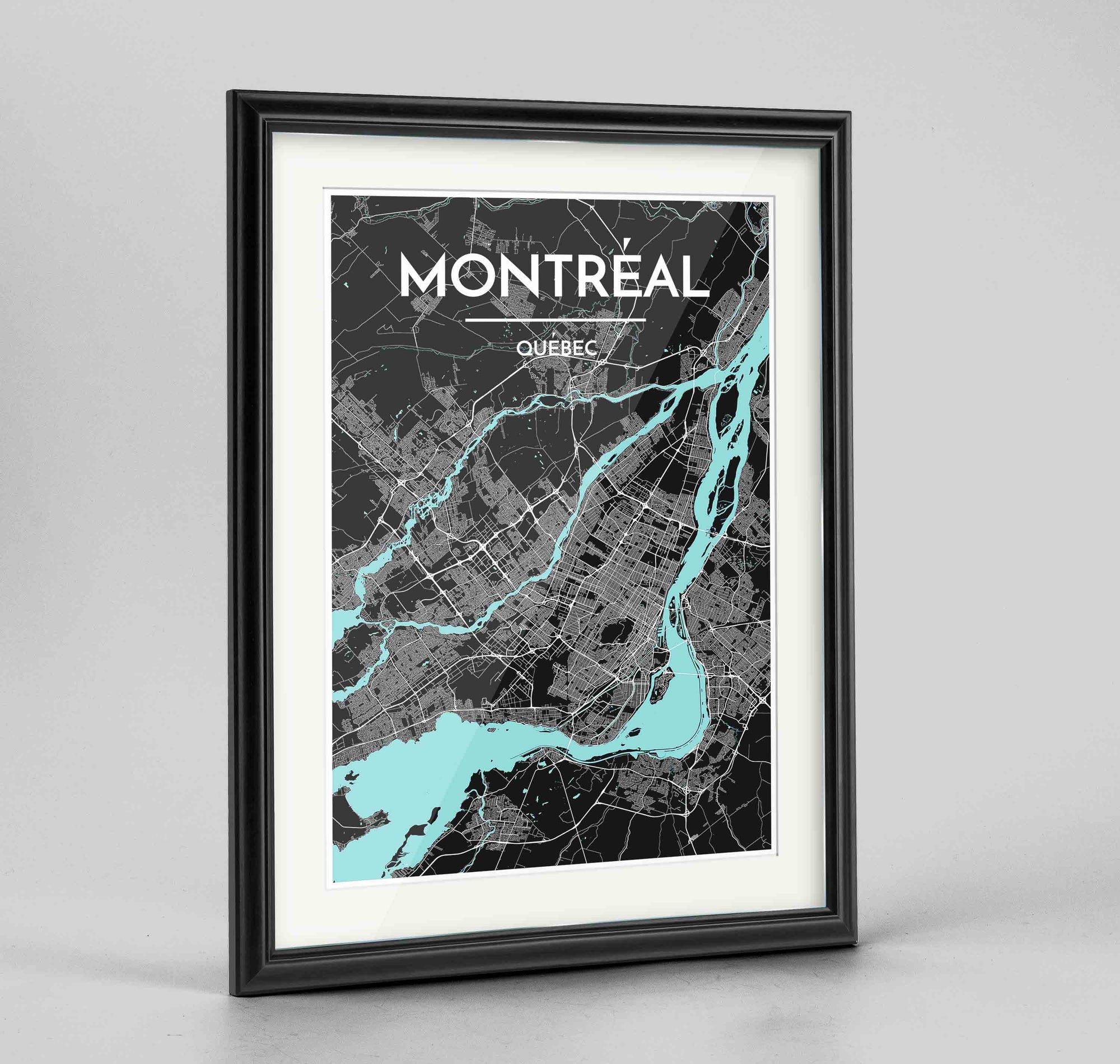 Framed Montreal City Map 24x36" Traditional Black frame Point Two Design Group