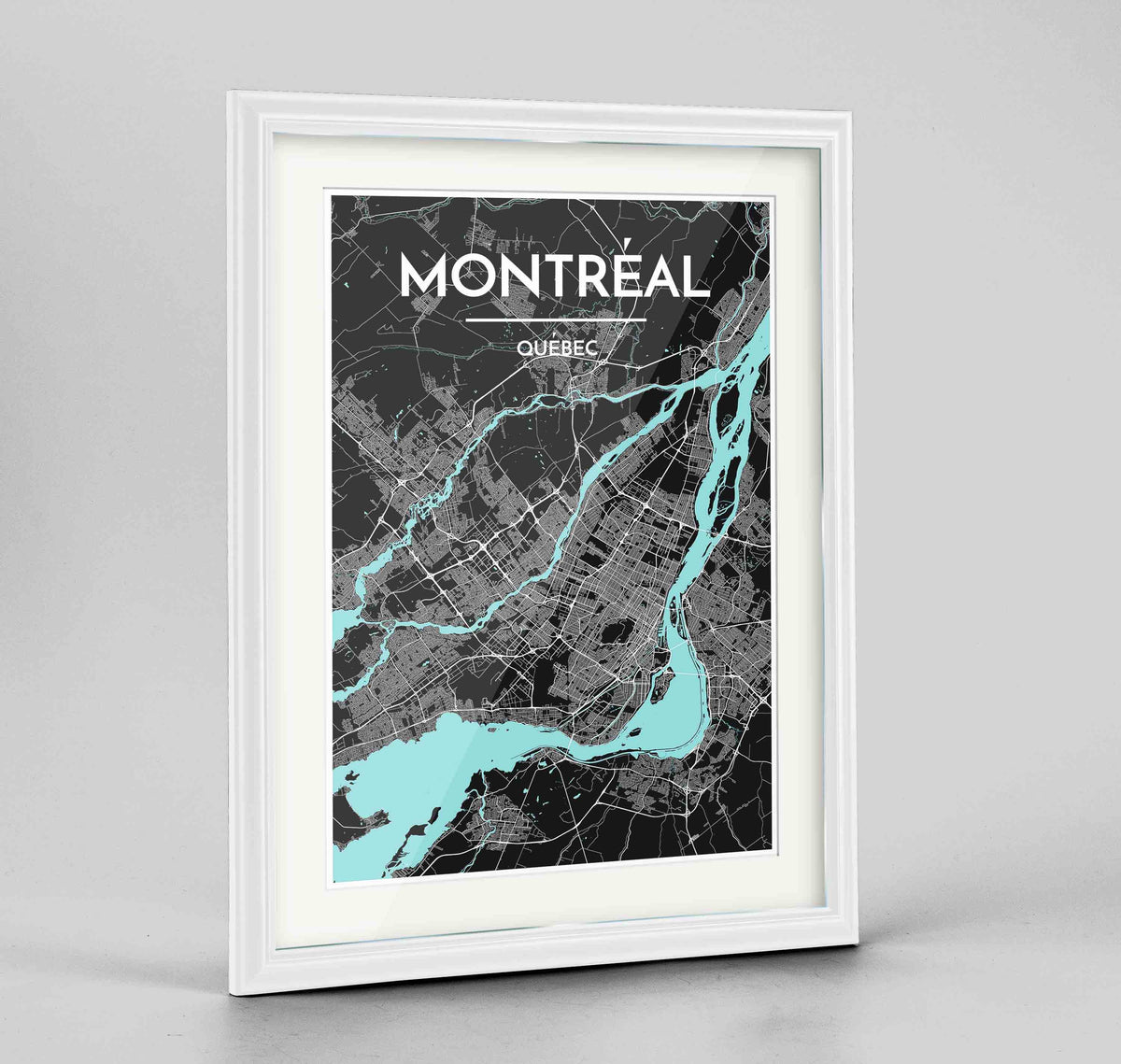 Framed Montreal City Map 24x36&quot; Traditional White frame Point Two Design Group