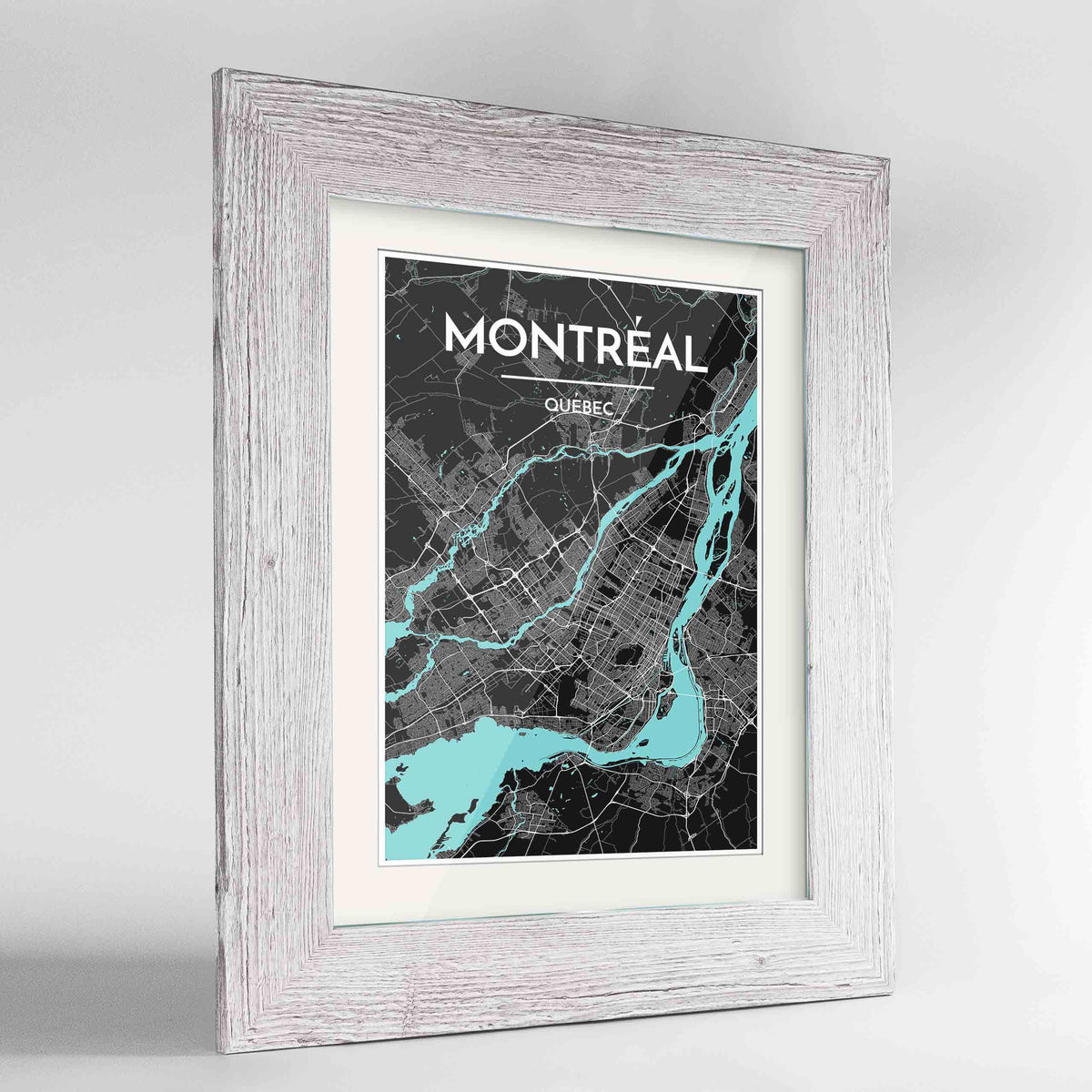 Framed Montreal City Map 24x36&quot; Western White frame Point Two Design Group