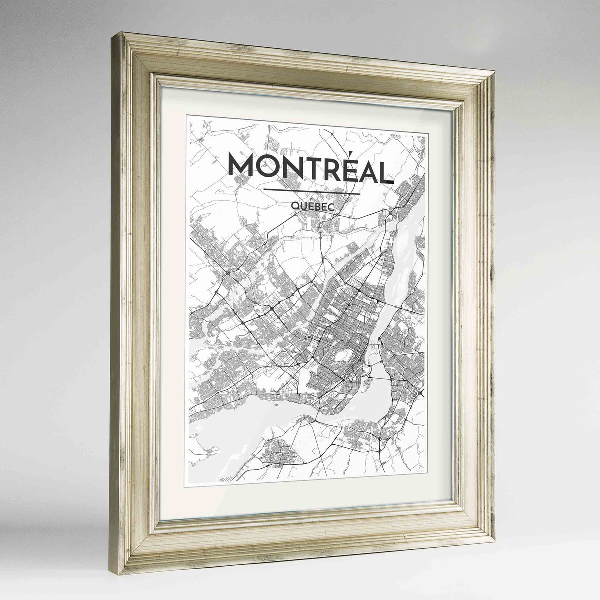 Framed Montreal City Map 24x36&quot; Champagne frame Point Two Design Group