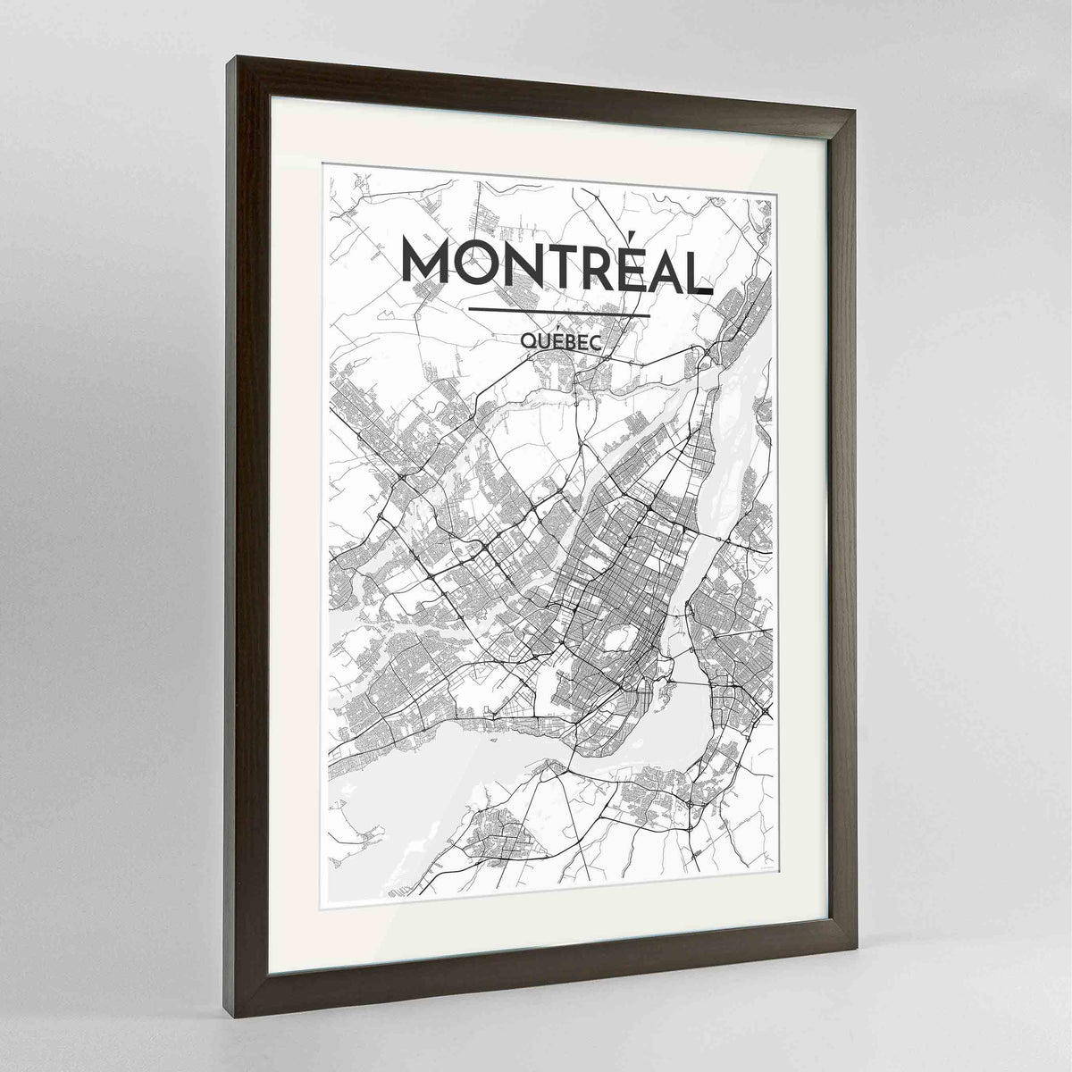 Framed Montreal City Map 24x36&quot; Contemporary Walnut frame Point Two Design Group