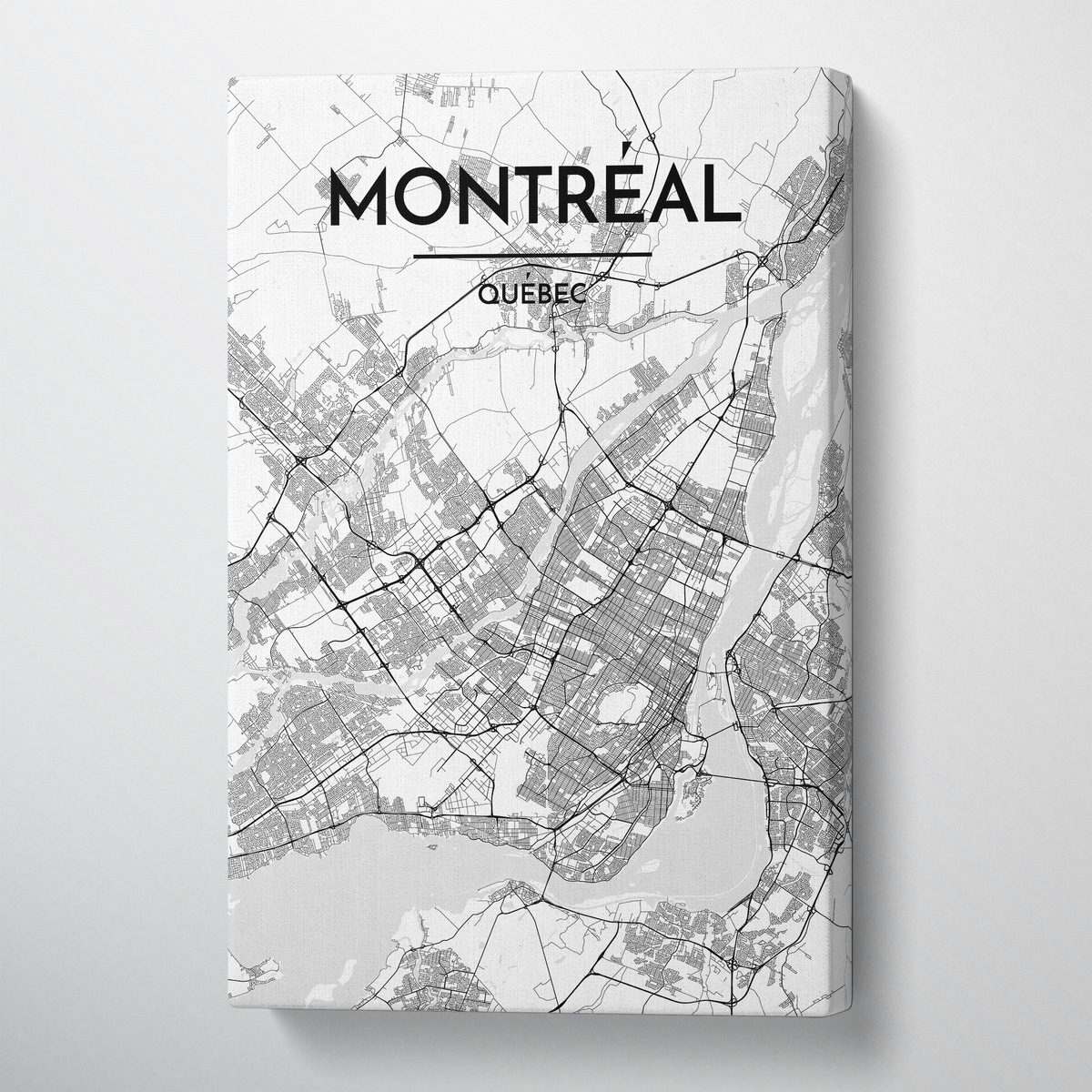 Montreal City Map Canvas Wrap - Point Two Design - Black and White