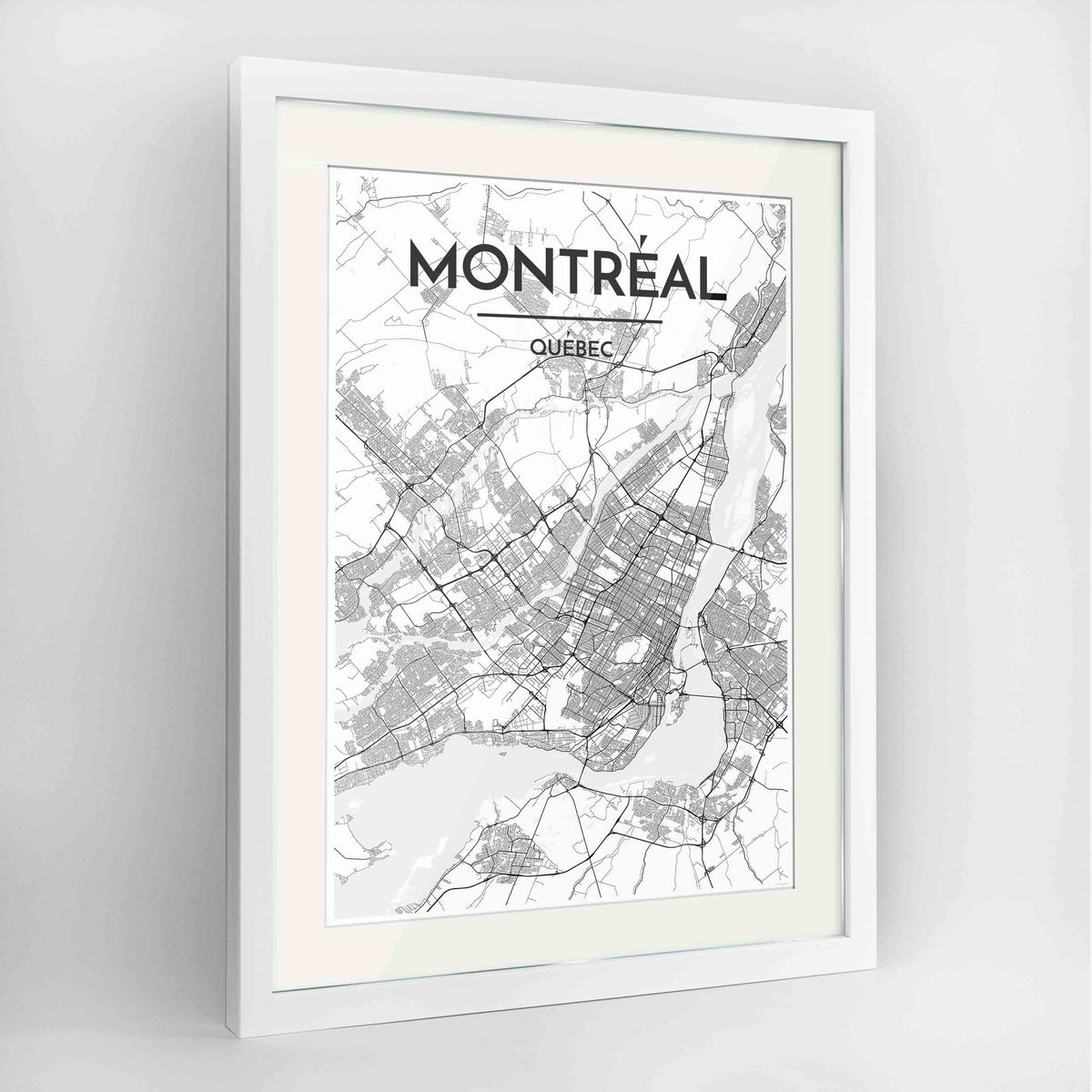 Framed Montreal City Map 24x36&quot; Contemporary White frame Point Two Design Group
