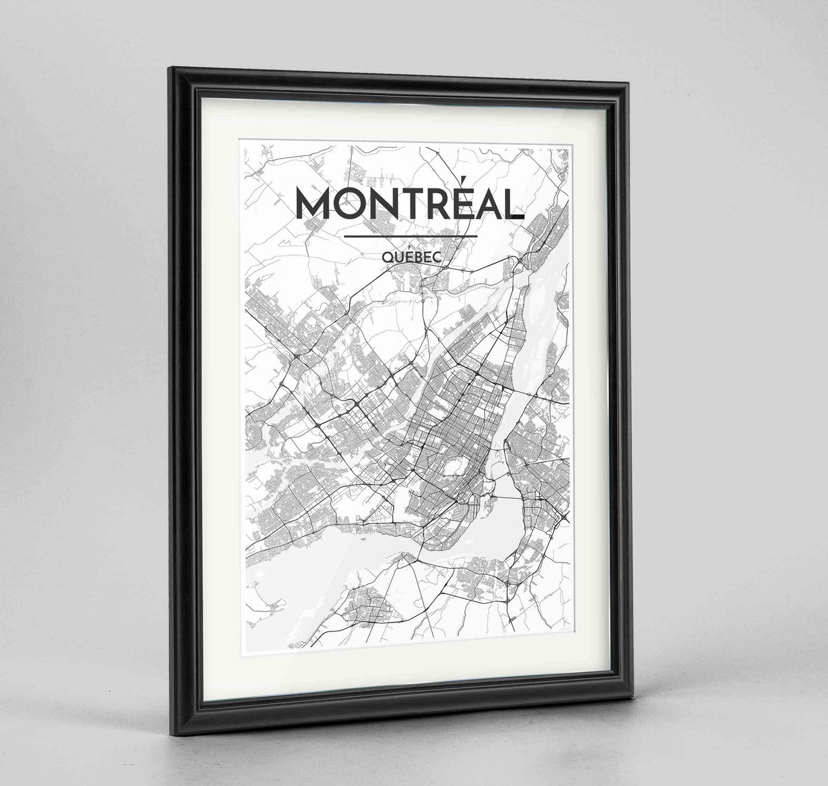 Framed Montreal City Map 24x36&quot; Traditional Black frame Point Two Design Group