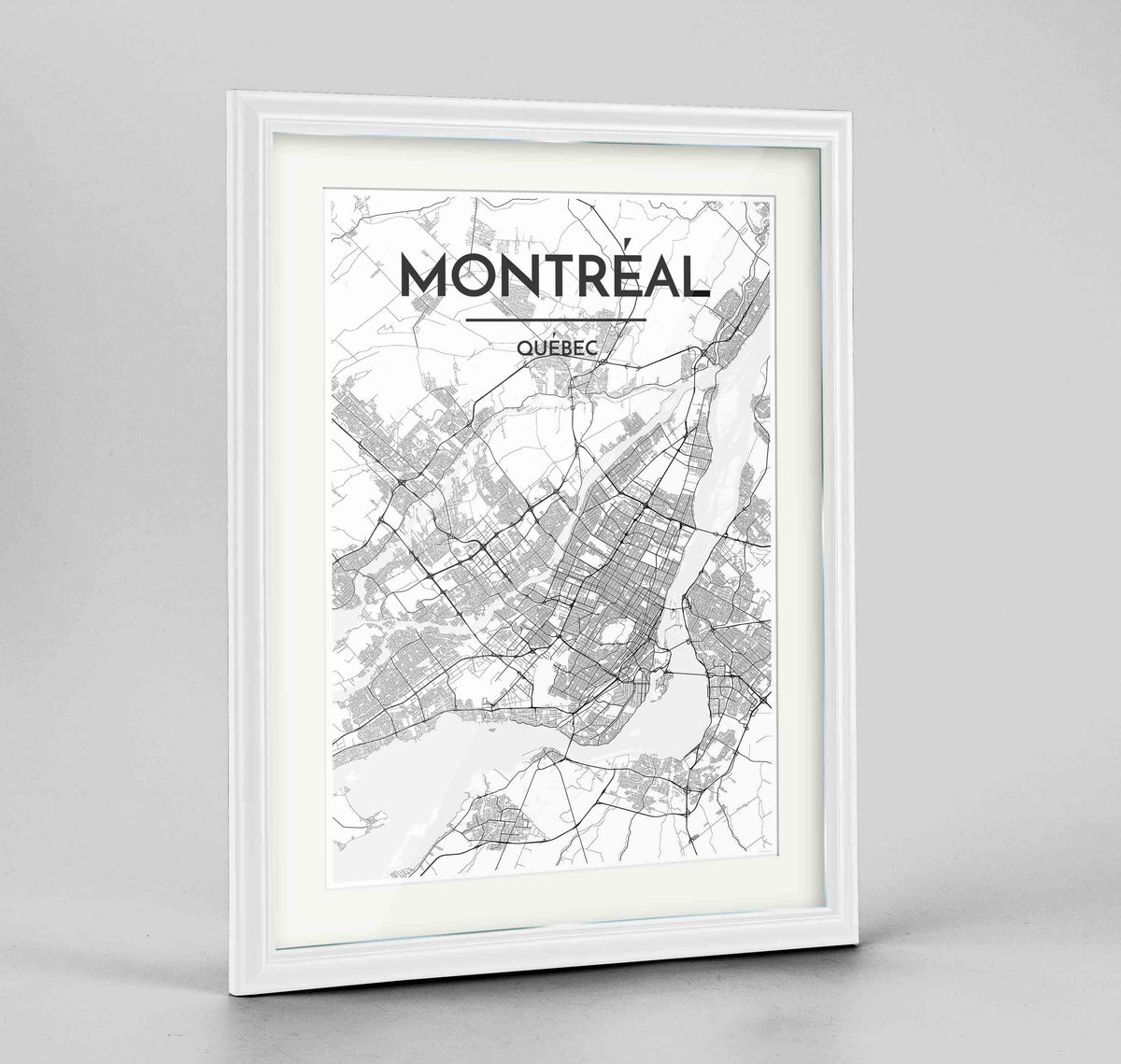 Framed Montreal City Map 24x36&quot; Traditional White frame Point Two Design Group