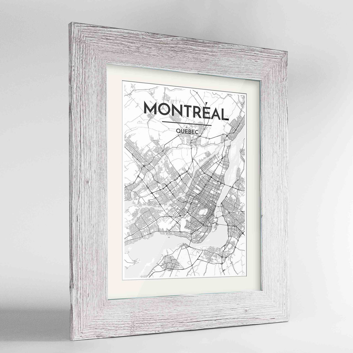 Framed Montreal City Map 24x36&quot; Western White frame Point Two Design Group