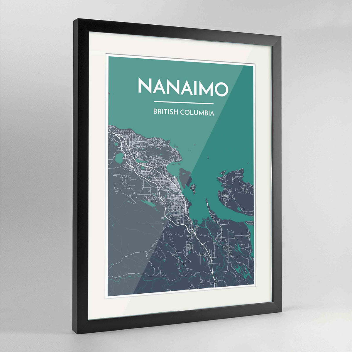 Framed Nanaimo City Map Art Print 24x36&quot; Contemporary Black frame Point Two Design Group