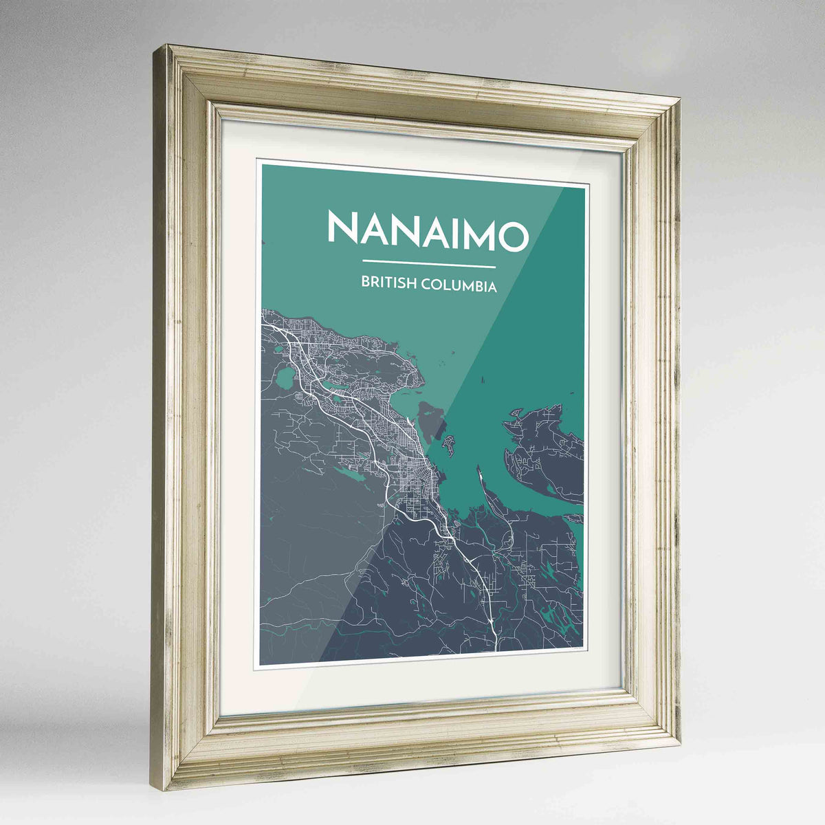 Framed Nanaimo City Map Art Print 24x36&quot; Champagne frame Point Two Design Group