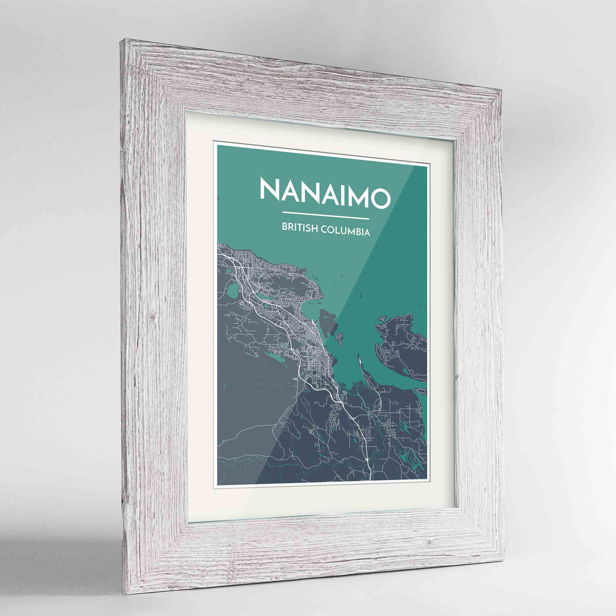 Framed Nanaimo City Map Art Print 24x36&quot; Western White frame Point Two Design Group
