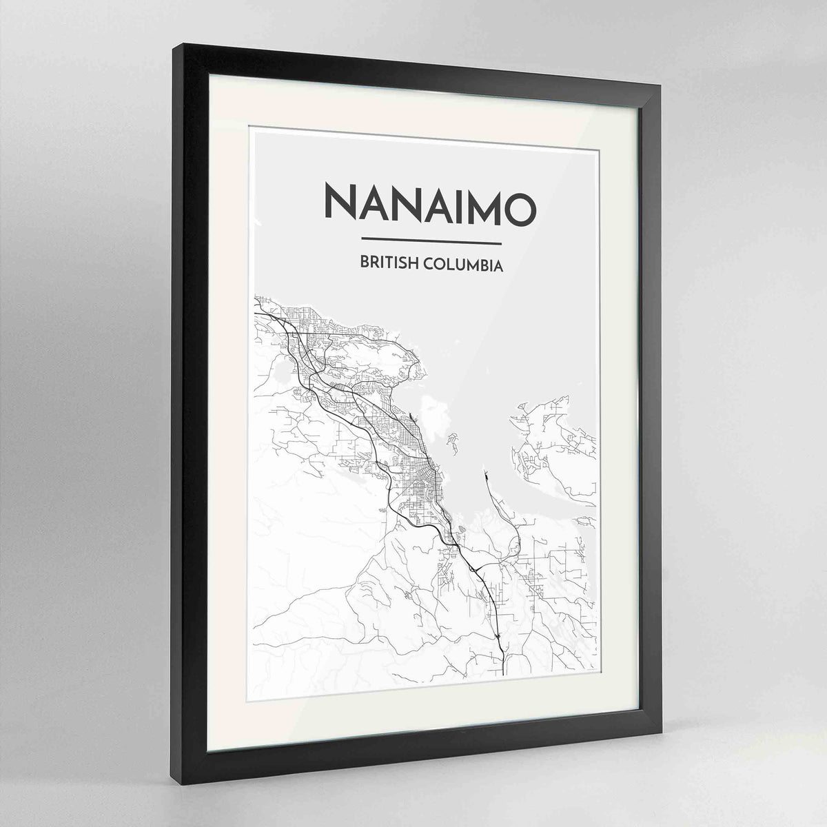 Framed Nanaimo City Map Art Print 24x36&quot; Contemporary Black frame Point Two Design Group