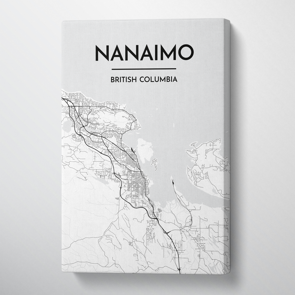 Nanaimo City Map Canvas Wrap - Point Two Design - Black and White