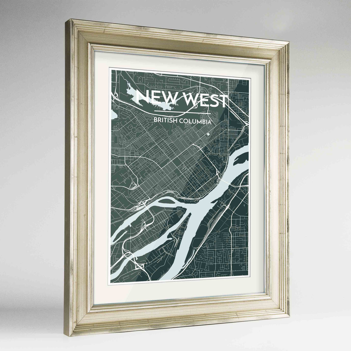 Framed New Westminster City Map Art Print 24x36&quot; Champagne frame Point Two Design Group