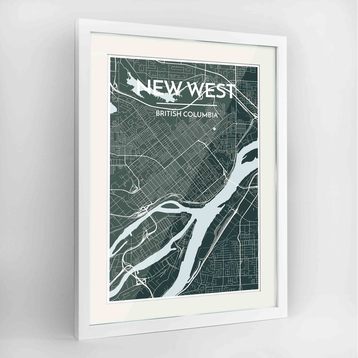 Framed New Westminster City Map Art Print 24x36&quot; Contemporary White frame Point Two Design Group