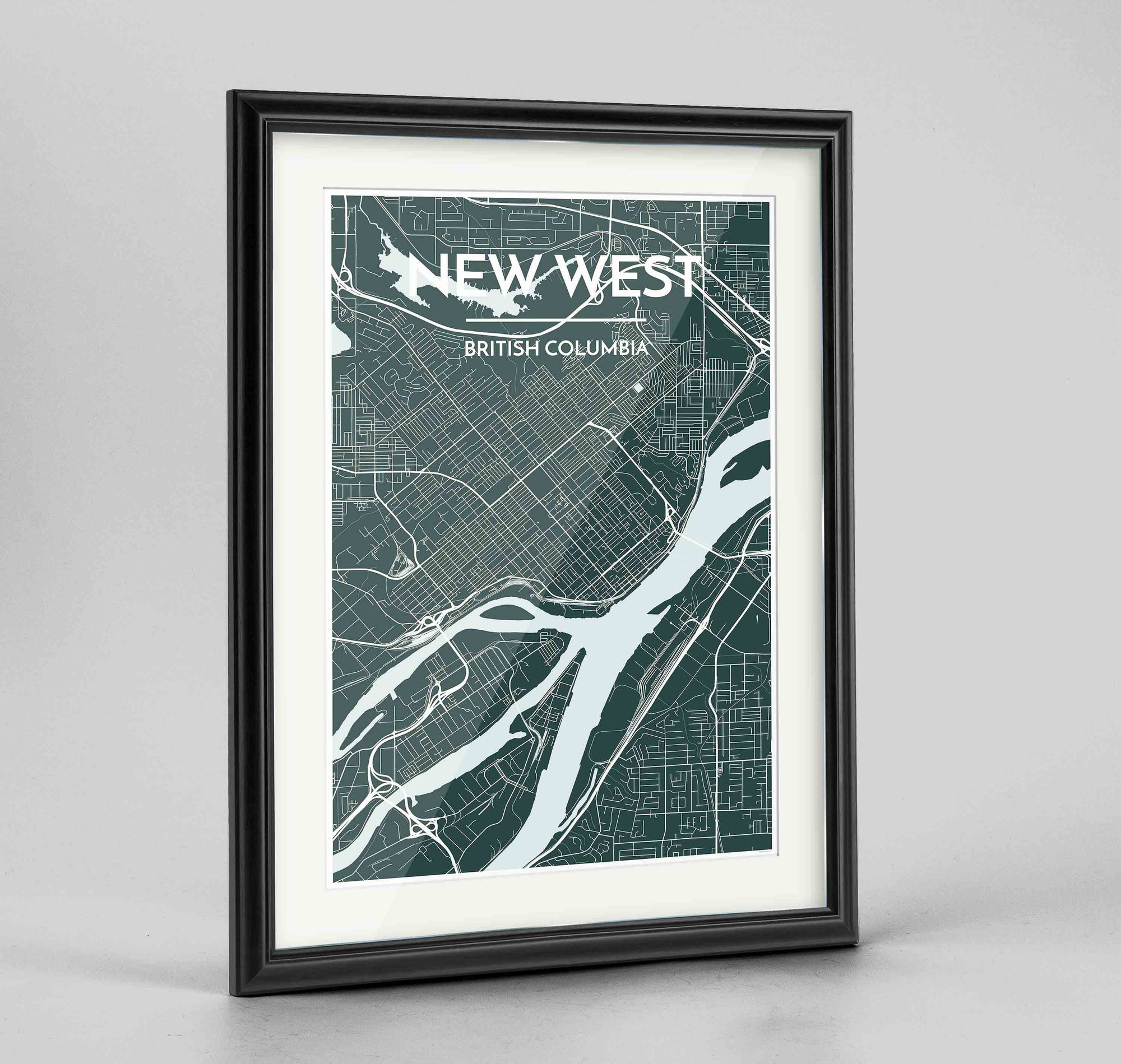 Framed New Westminster City Map Art Print 24x36" Traditional Black frame Point Two Design Group