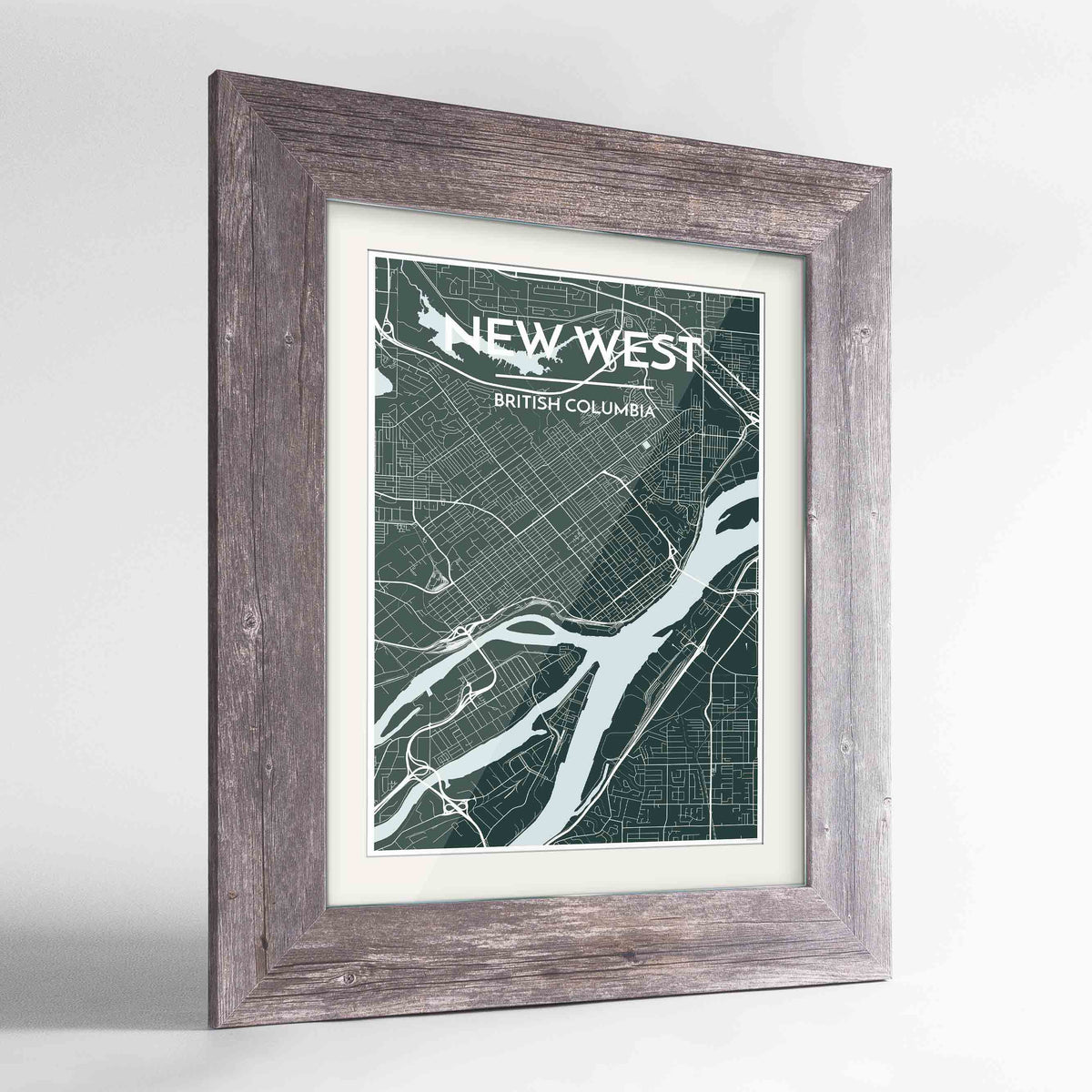Framed New Westminster City Map Art Print 24x36&quot; Western Grey frame Point Two Design Group