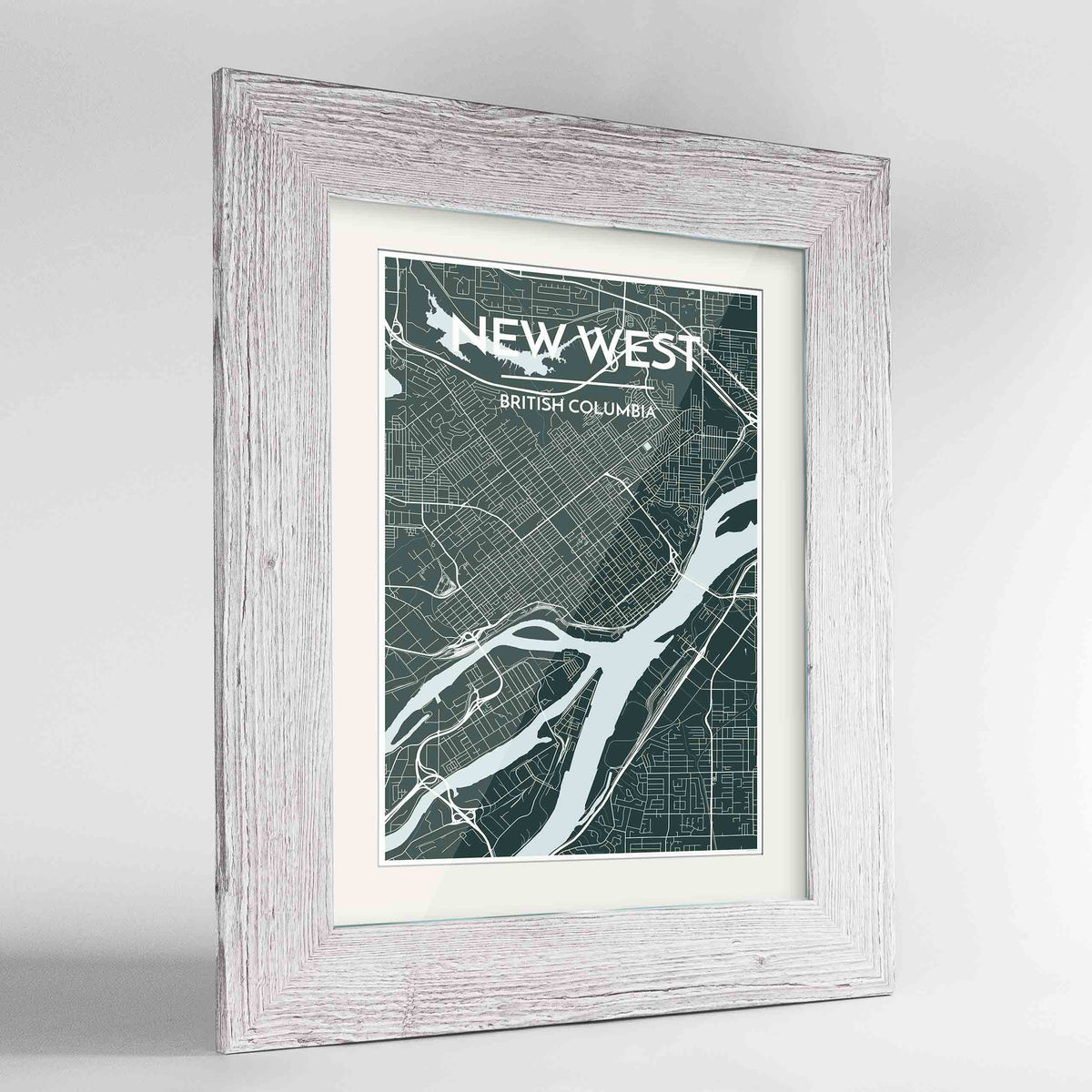 Framed New Westminster City Map Art Print 24x36&quot; Western White frame Point Two Design Group