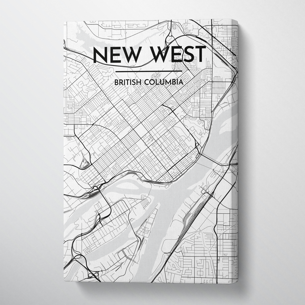 New Westminster City Map Canvas Wrap - Point Two Design - Black and White
