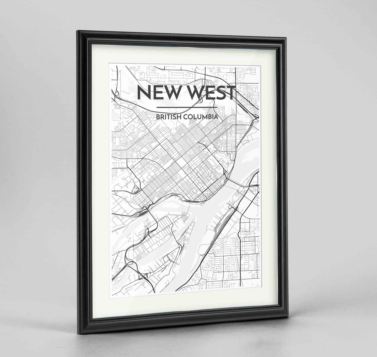 Framed New Westminster City Map Art Print 24x36&quot; Traditional Black frame Point Two Design Group