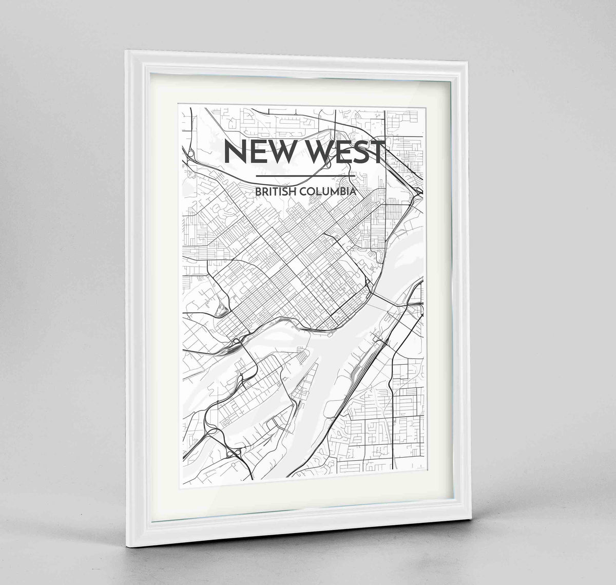 Framed New Westminster City Map Art Print 24x36&quot; Traditional White frame Point Two Design Group