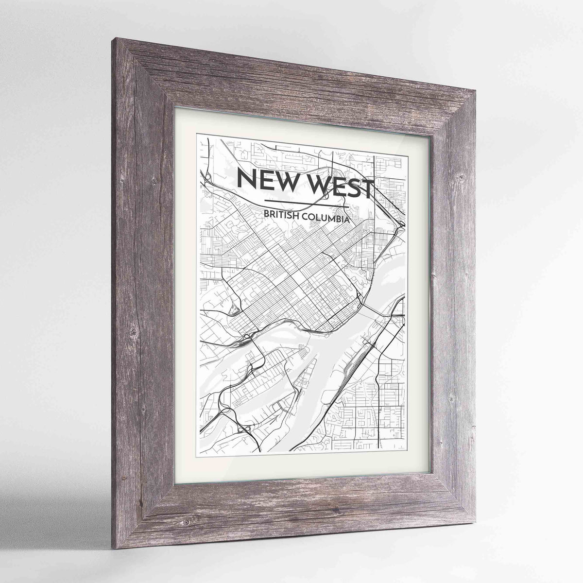 Framed New Westminster City Map Art Print 24x36&quot; Western Grey frame Point Two Design Group