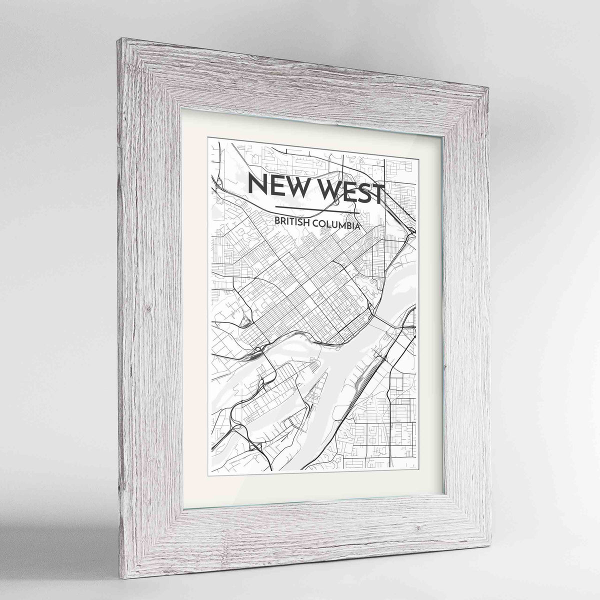 Framed New Westminster City Map Art Print 24x36&quot; Western White frame Point Two Design Group