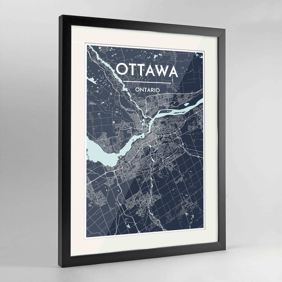 Framed Ottawa City Map 24x36&quot; Contemporary Black frame Point Two Design Group