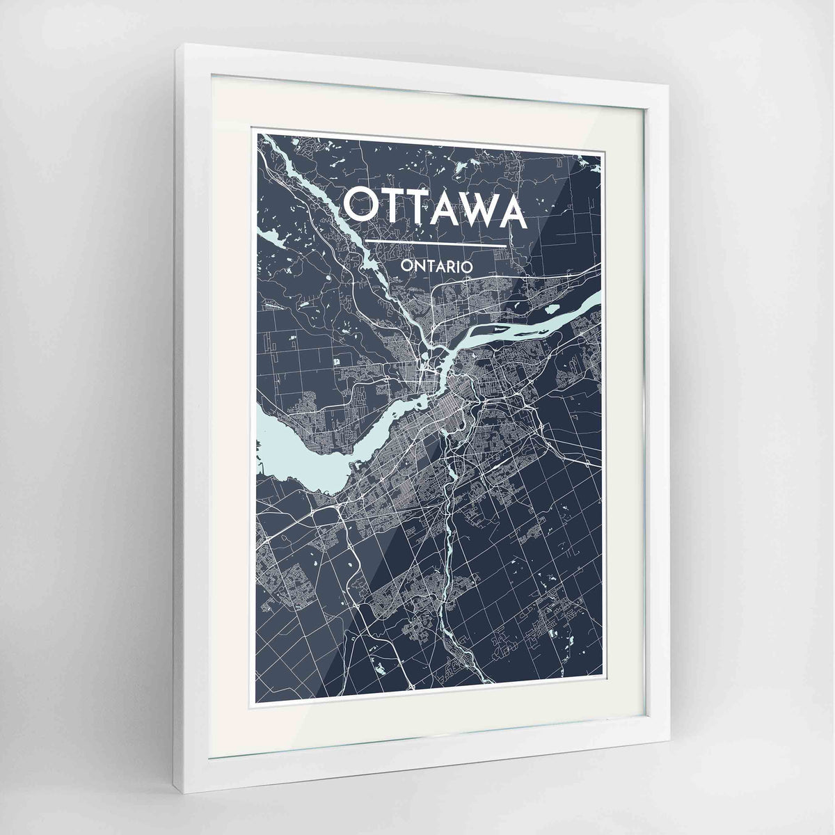 Framed Ottawa City Map 24x36&quot; Contemporary White frame Point Two Design Group