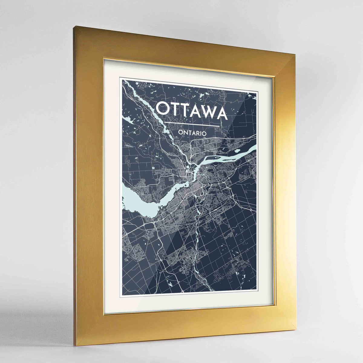 Framed Ottawa City Map 24x36&quot; Gold frame Point Two Design Group