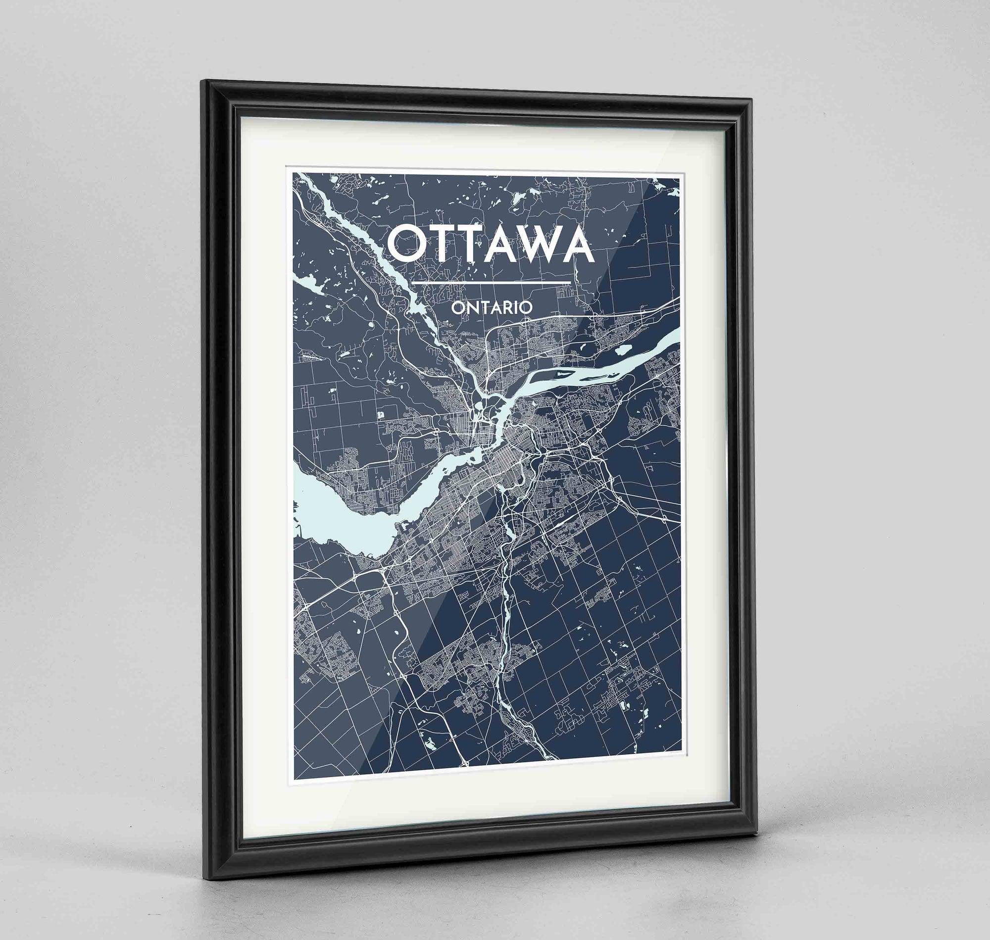 Framed Ottawa City Map 24x36" Traditional Black frame Point Two Design Group